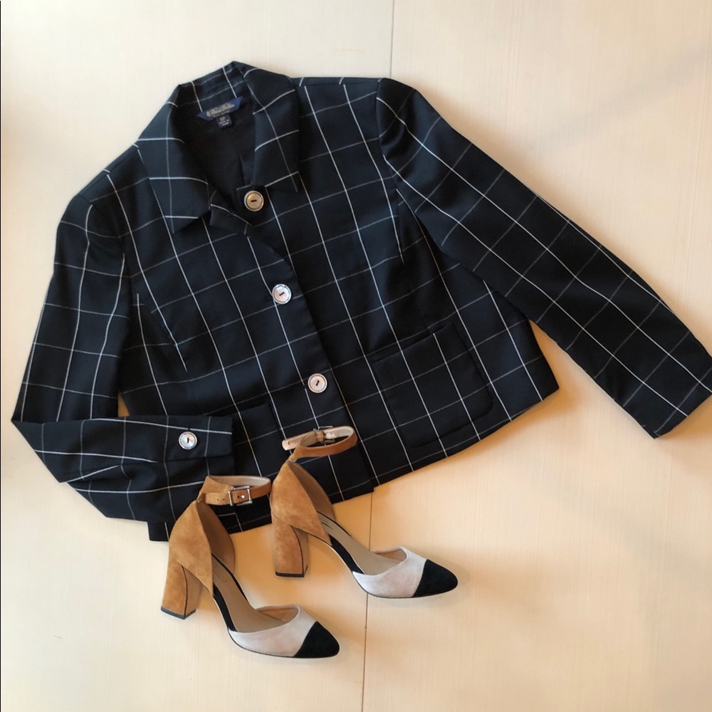 Brooks Brothers Black Windowpane Blazer Jacket 6P